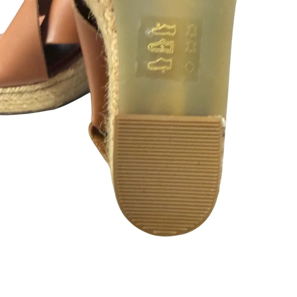 Boden Tan Leather Espadrille Wedge Sandals Slingback Brown Pink Stitch 40 9.5